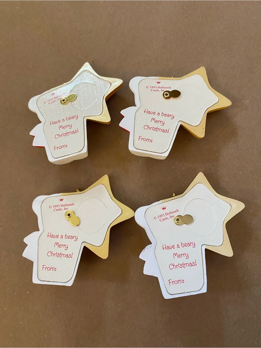 4 Set - 1993 Star teacher photo ornament by Hallmark, white bear, never used,